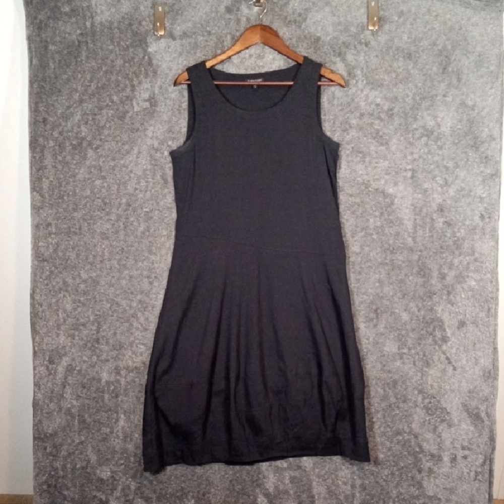 Eileen Fisher Black Sheath Midi Dress Scoop Neck Linen Blens Easter Church Xs